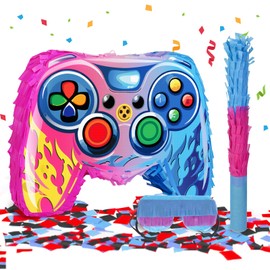 Game Controller Pinata for Boys with Stick Blindfold and Confetti 16 Inch Video Game Pinata for Birthday Gamer Party Decoration, Video Game Party Supplies