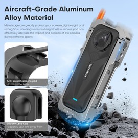 REYGEAK Aluminum Cage for Insta360 X5,Protective Utility Frame for Insta360 X5 with Dual-Claws, Lens Cover. (Regular Model)