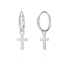 NKlaus Silver Pair of 925 Sterling Silver Celtic Cross Hoop Earrings Gothic Bali 12 mm 5069, Sterling Silver