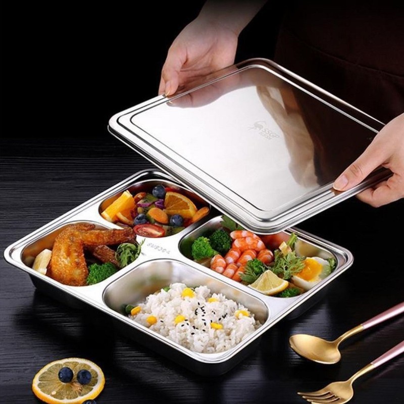 304 stainless steel 5-piece lid adult food plate / 304