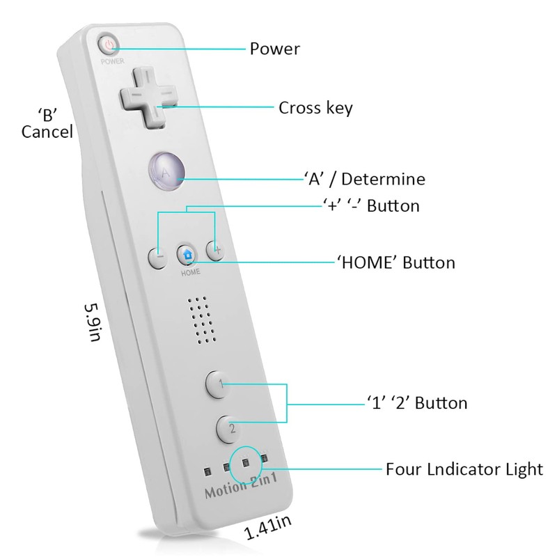 FISUPER Remote Controller with Motion Plus for Wii, 2 in
