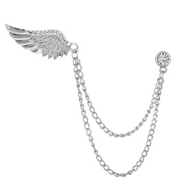 Angel Wings Tassel Chain Brooch Pin. Rhinestone Wings Lapel Pin, Gold Silver Crystal Wings Coat Breastpin Women Men's Suit Accessories (Silver)