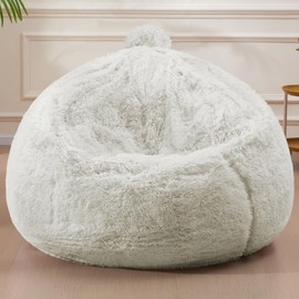 Stuffed Animal Storage Bean Bag (Cover Only), Adult Bean Bag Chair Covers Machine Washable, 5FT White Bean Bag Chair without Filler Included