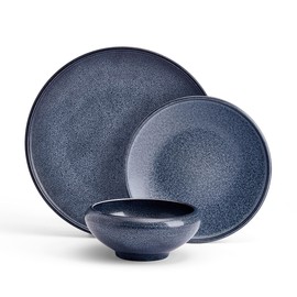Mikasa Rylan 12 Piece Dinnerware Plate Bowl Set, Service for 4, Blue