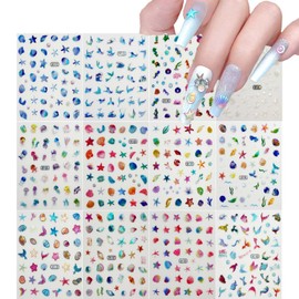 Ocean Nail Art Stickers 12 Sheets Summer Nail Stickers Decals with Shell Starfish Jellyfish Mermaid Nail Art Design 3D Self Adhesive Marine Life Nail Stickers for Women Manicure DIY Nail Decoration