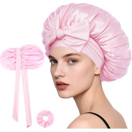Loomify Satin Bonnet, Verstellbare Seidenhaube zum Schlafen, Doppelt Satin Schlafmütze für Nacht Schlaf, Schlafhaube Seide mit Gummizug für Damen und Mädchen (Rosa)