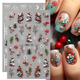 Christmas Nail Stickers Snowman Nail Decals 2Pcs Winter Nail Supplies Self Adhesive Xmas Nail Decorations Snowman Floral Nails Design Stickers Christmas Nail Art Decals for Women Manicure Accessories