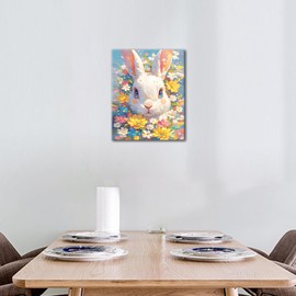 TUMOVO Paint by Number for Adults, White Rabbit Flowers Paint by Numbers, DIY Paint by Number Kits, Adult Paint by Number Kits on Canvas Painting by Numbers Crafts for Adults, 16 x20 Inch