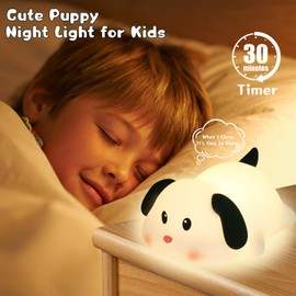 Night Light for Kids, Cute Silicone Puppy Squishy Night Light with Timer, 3 Levels Dimmable LED Dog Night Light for Baby Nursery, Rechargeable Kids Night Light Unique Gifts for Boys and Girls (Black)