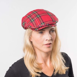 Lipodo Tartan Plaid Flat Cap Women's/Men/Children – Flat Cap Made in Italy – Peaked Cap Autumn/Winter – Winter Hat Lined – Flat Cap with Checked Pattern, red
