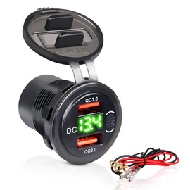 Palumma USB Car Charger, QC3.0 Rapid Charging, Power Socket, Embedded Quick Charging, 2 USB Ports, Car Charger, 12V/24V Dual USB Car Power Outlet, Waterproof, LED Voltmeter Display, Switch with