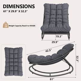 Outdoor Rocking Papasan Chair, Nursery Lounge Chair with Thick Cushions, Modern Rocking Chairs for Bedroom, Living Room, Porch, Garden, Lawn, Grey