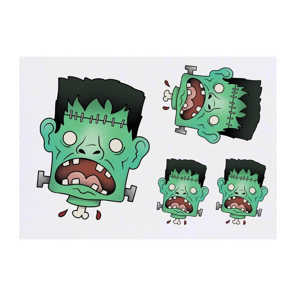 Azeeda 4 x 'Monsterkopf' Temporäre Tattoos - Wasserfest, Hautfreundlich &