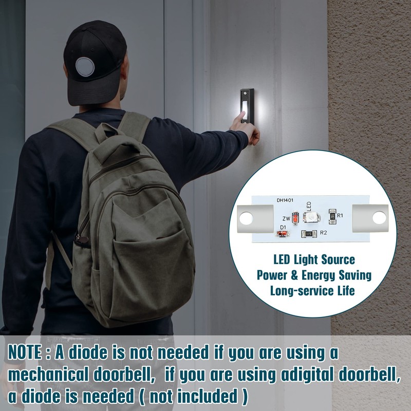 Saillong 1 Piece Lighted Doorbell Button, Wall Mounted Garage Door