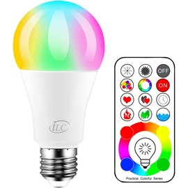iLC LED Farbige Leuchtmittel,70W äquivalente, RGBW Lampe Edison Farbige Leuchtmitte Farbwechsel Lampen - 120 Farben RGBW - 10 Watt E27 Fassung LED Birnen - Kabellos Fernbedienung inklusive