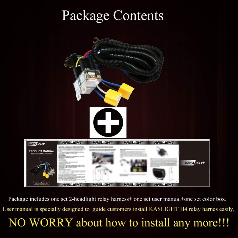 KASLIGHT 1Set 2 Headlight Wiring Harness H4 Relay Harness H6054