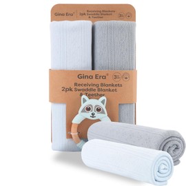 Gina Era Organic Cotton Receiving Blankets 2Pcs 30 X 40 Inch, Newborn Swaddle Blankets, 100% Cotton for Boy Girl (Blue)