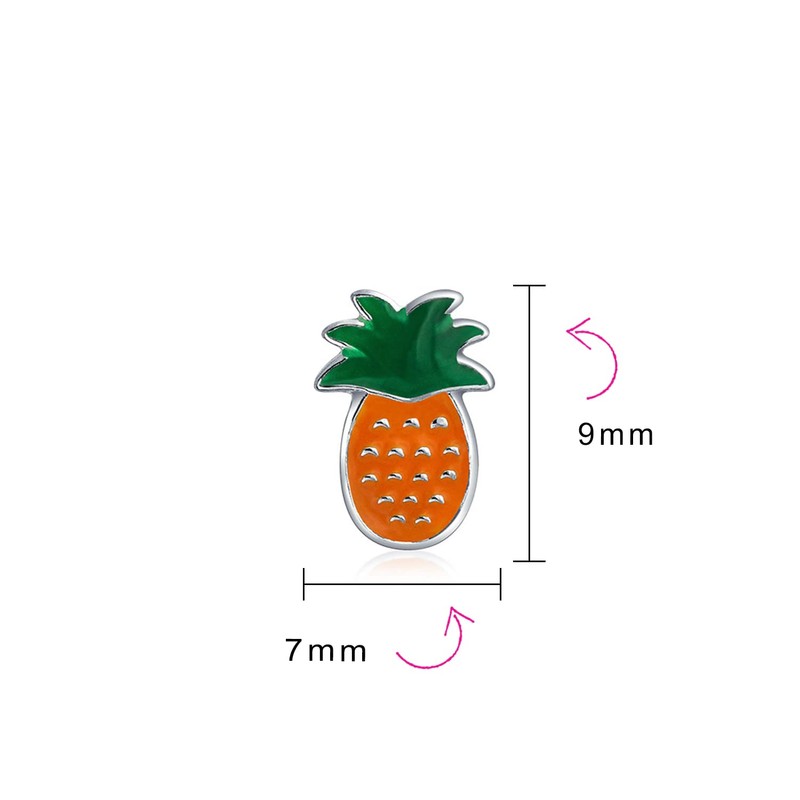 Tiny Summer Fruit Orange Enamel Pineapple Stud Earrings For Teen