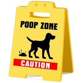 MQCLYSG Funny Dog Poop Zone Warning Caution Yellow Sign,Pet Excrement Sign for Dog Lovers Double-Sided 3.9x6.3 Ince