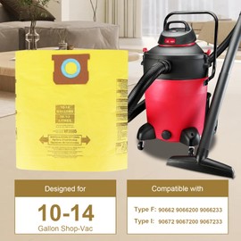 Vacuum Bags for Shop Vac 10-14 Gallon Type F and I - Dust Filter Bags for Shop Vac 90662 90672 9066200 9067200 906-62-00 9067211 VF2005 9066233 (6 Pack)