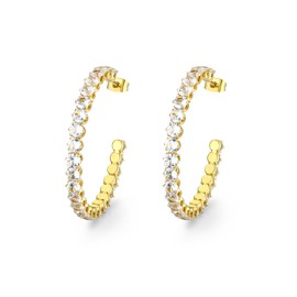 Round Cubic Zirconia Hoop Earrings for Women and Men, Yellow Gold Plated Sparkling Rhinestone Luxury CZ Large Cuff Earrings 40mm (40.00, Round 4mm Cubic Zirconia Earrings)