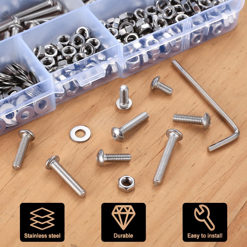 M4 Screws Set, 495 Pcs Nuts and Bolts Set, Hex