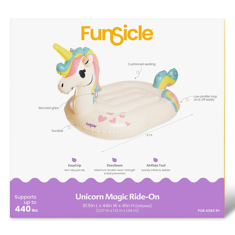 Funsicle Giant Inflatable Unicorn Magic Ride-On Pool Float, Adult-Sized