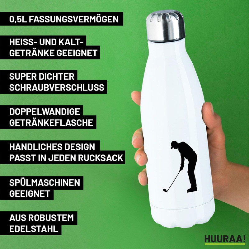 Huuraa Stainless Steel Drinking Bottle Golf Silhouette Gift 500 ml