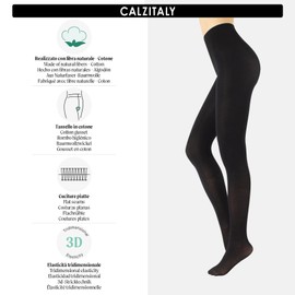 CALZITALY Cotton Tights | Soft & Warm Winter Pantyhose | 100 Den | S M L Xl | Made In Italy | (S/M, Black)