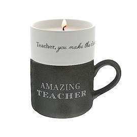 Pavilion - Amazing Teacher - 4 Oz Candle & 10.8 Oz Mug Gray & Cream Neutral Stackable To: From: Tag Gift Set