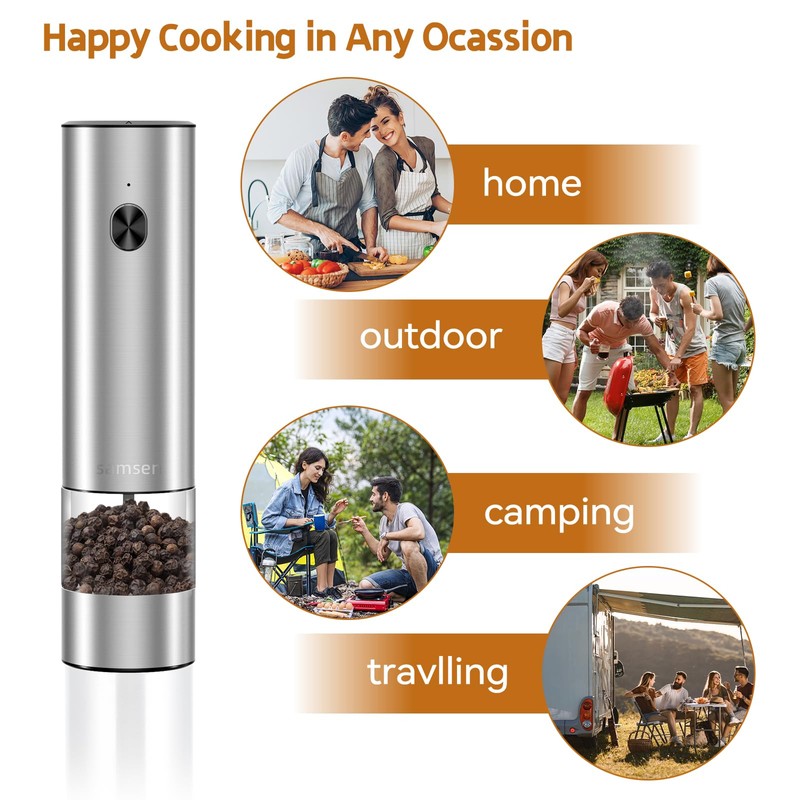 Electric Pepper Grinder & Salt Mill - Battery Operated Stainless