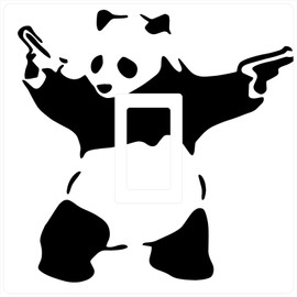 Pack of 2 Banksy Graffiti Art Panda with Guns Single Light Switch Cover Vinyl Sticker, Home Decor Art