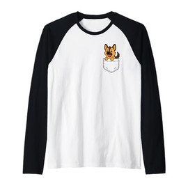 Cute German Shepherd Puppy Pocket Pal Funny GSD Puppy Raglan Baseball Tee