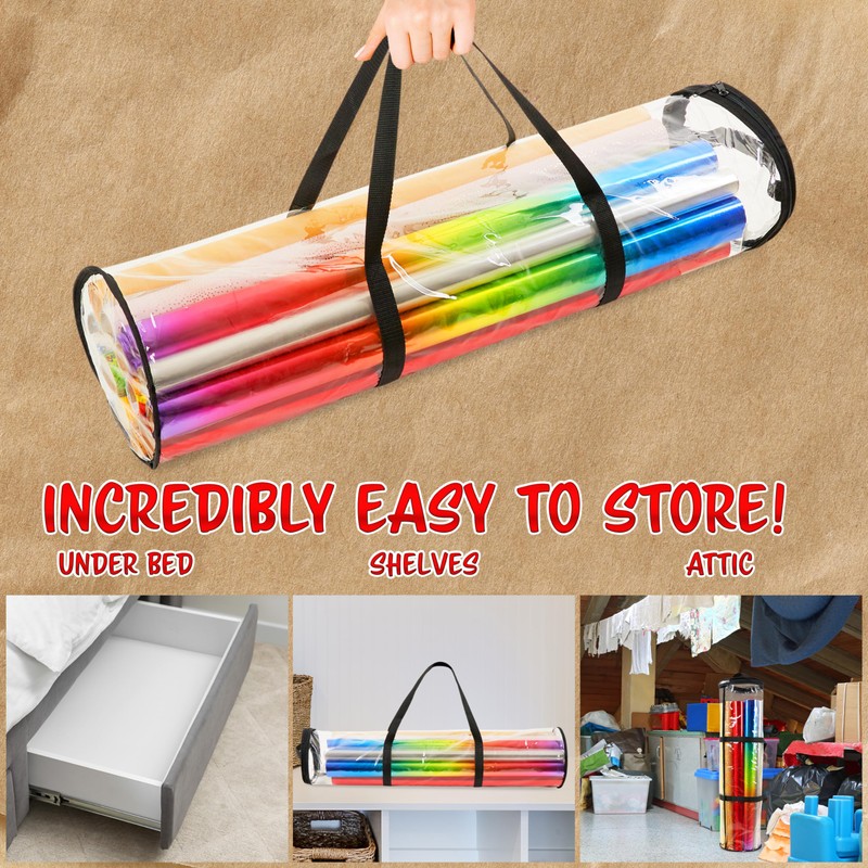 DECO EXPRESS Christmas Wrapping Paper Storage Bag Zipped Gift Wrap