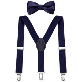 DonDon Boys' Braces Bow Tie Set Elastic and Adjustable Length for Children from 1-8 Years, darkblue