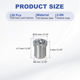 PATIKIL 20 Pcs Ball Plungers 304 Stainless Steel Ball Point Spring Plungers Cabinet Ball Catch Latch Catcher for Door Closet Drawer (3x4mm)