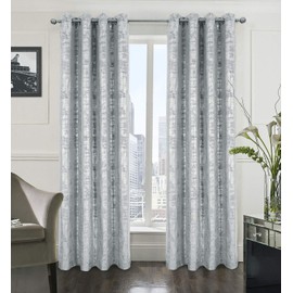 always4u Soft Velvet Curtains 84 Inch Length Luxury Bedroom Curtains Silver Foil Print Window Curtains for Living Room Set of 2 Silver