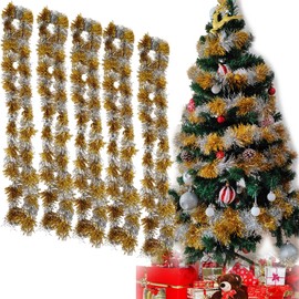 5Pcs * 2M Christmas Tree Wire Garland, Hanging Wire Ribbons, Colorful Decorative Garland, Wall Hanging Wire Ribbons for Banners (Silver Gold)
