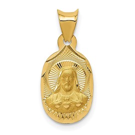 14K Solid Yellow Gold Sagrado Corazon Oval Medal Necklace Chain Pendant Charm 20mm Only