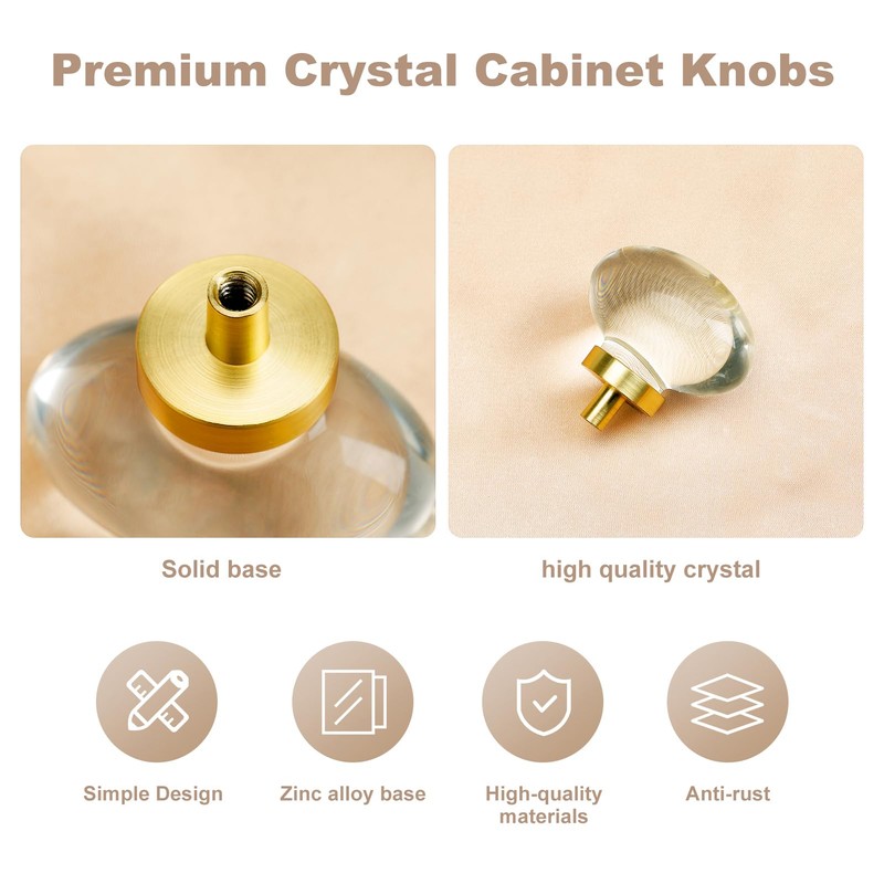 CLCTK 8 Pack Glass Cabinet Knobs and Pulls, Oval Crystal