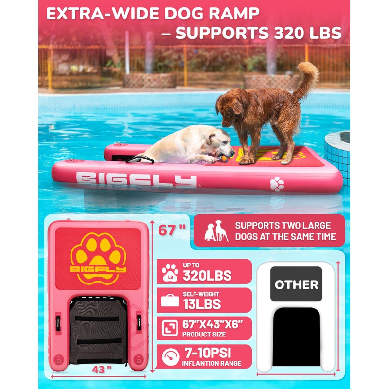 BIGFLY Inflatable Water Ramp for Dogs Pup Plank Dog Float,