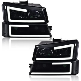 DOTCOM LED Headlights Assembly,Fit For 2003-2006 Chevy Avalanche 1500 2500/Fit Chevy Silverado 1500 2500 3500 & HD Models Headlamps,Smoky lens Black Housing Clear Reflector,Driver & Passenger Side