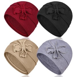 DACKRITO 4 piezas de algodón para turbantes de quimioterapia para mujer, gorras de quimioterapia con flores para la pérdida de cabello de pacientes con cáncer, Grupo-1, One Size