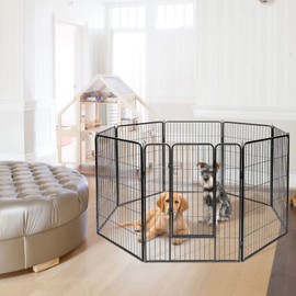CHEFJOY Dog Playpen Indoor Outdoor, 8 Panels 48" Height Metal Dog Fence with Door for Large Medium Small Dogs Cats Pets, Foldable Puppy Playpen for RV, Camping, Garden, Yard