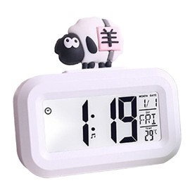 Reloj Electrónico, Pantalla LED de Dibujos Animados Lindo de Plástico, Alarma Electrónica de Escritorio, Datos, Calendario, Reloj de Temperatura (Oveja Blanca)