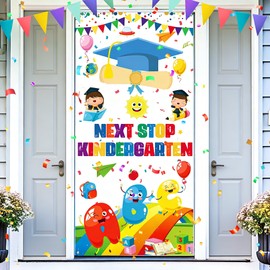 Preschool Graduation Door Cover Decorations Next Stop Kindergarten Graduation Door Banner Preschool Kindergarten Backdrop Pre-K Graduation Decorations Supplies 72.8 x 35.4 inch - White