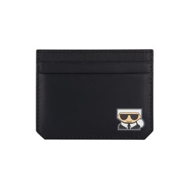 Karl Lagerfeld Paris Men's Split Leather Kocktail Karl Head Logo Slim Card Holder, Black_kc3, One Size
