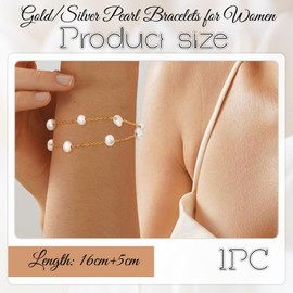 GlamRays Gold Perlenarmbänder für Frauen, 14K Gold-Plattiert Armbänder Zierliche Perlen Perlen Kette Herz Perlenarmbänder