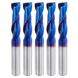 sourcing map 5pcs Spiral Router Bit, 6mm Cut Dia. Up Cut 2-Flute Solid Carbide End Mill with 6mm Shank for CNC Wood Carving Engraving, 22mm Cut Length, Blue Nano Coated