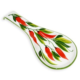 Lashuma Ceramic Spoon Rest Italian Spoon Holder 28 cm Hand-Painted Pepperoni Design